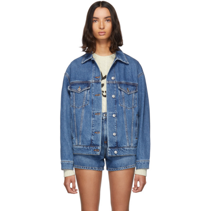 ジャケット MSGM Woman Jacket Blue 3841MDH230L257275 85 MSGM Blue Denim Stamped Jacket MSGM