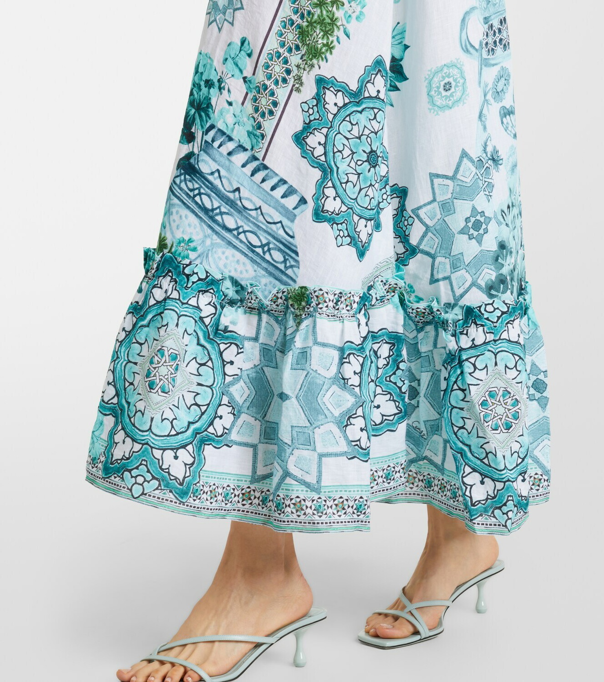 Camilla Embellished ruffled halterneck linen midi dress