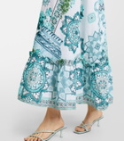 Camilla Embellished ruffled halterneck linen midi dress