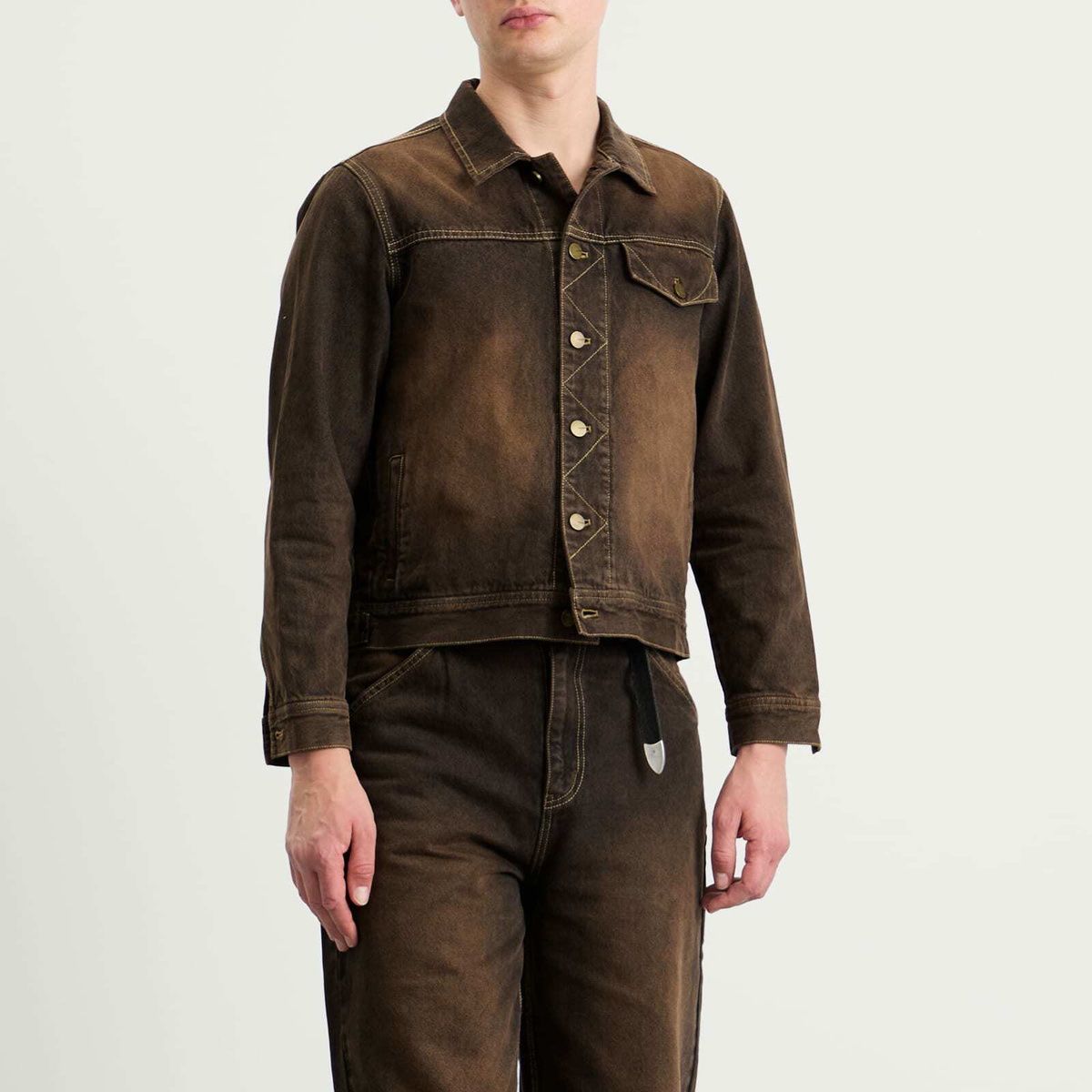 Carter Young Men's Arch Denim Jacket in Brown Overdye