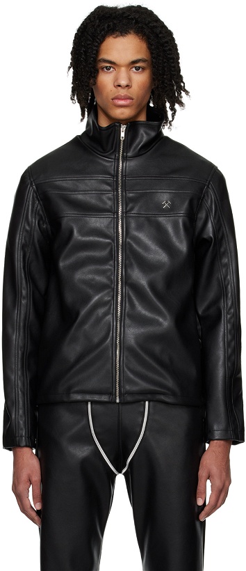 Photo: GmbH Black Fitted Faux-Leather Jacket