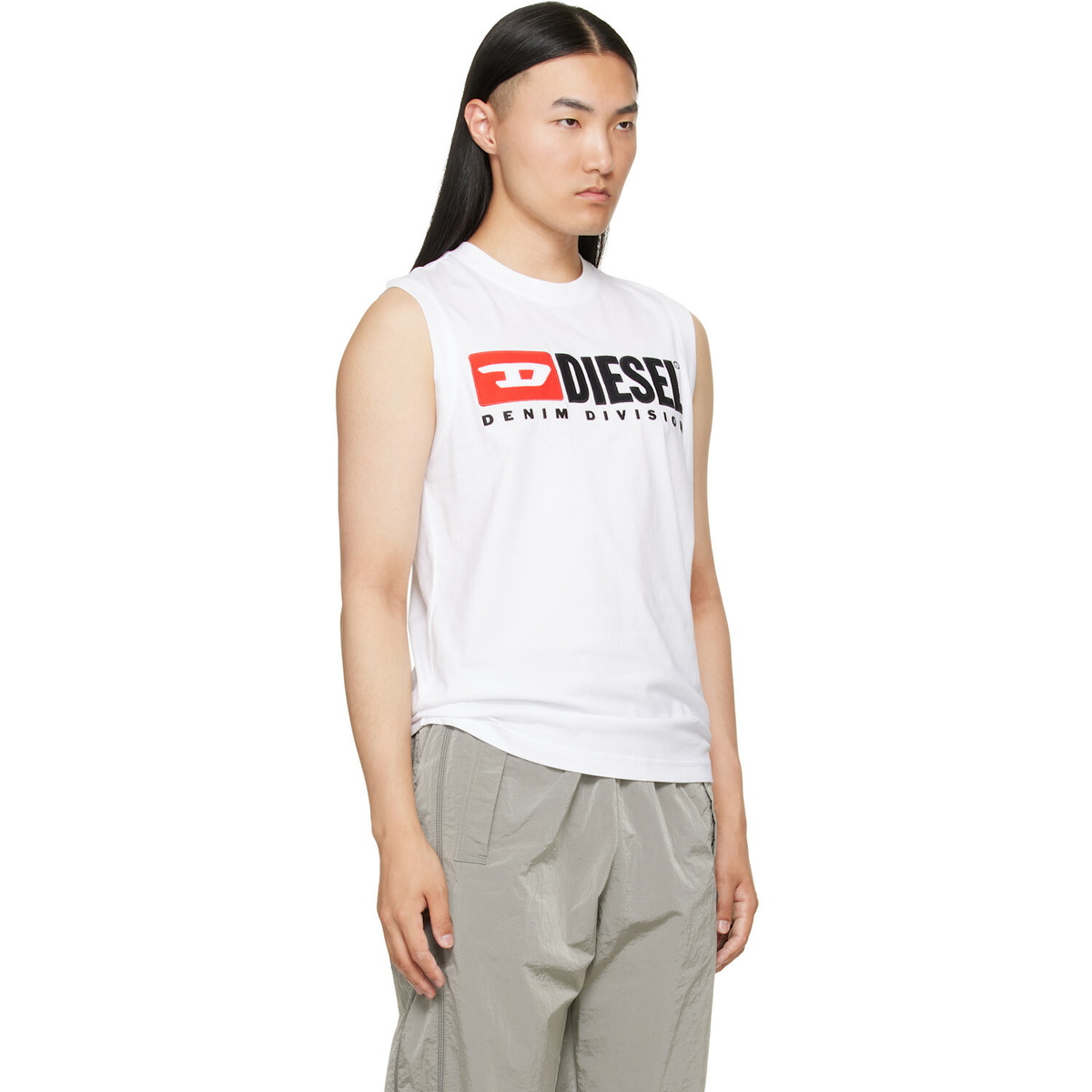 Diesel White Chest Logo Print Tank Top