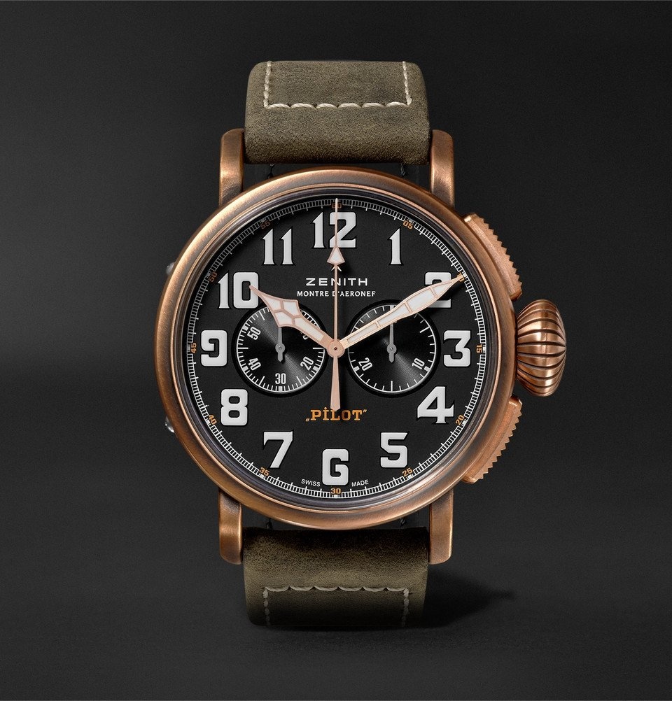Photo: Zenith - Pilot Type 20 Extra Special Chronograph 45mm Bronze and Nubuck Watch - Black