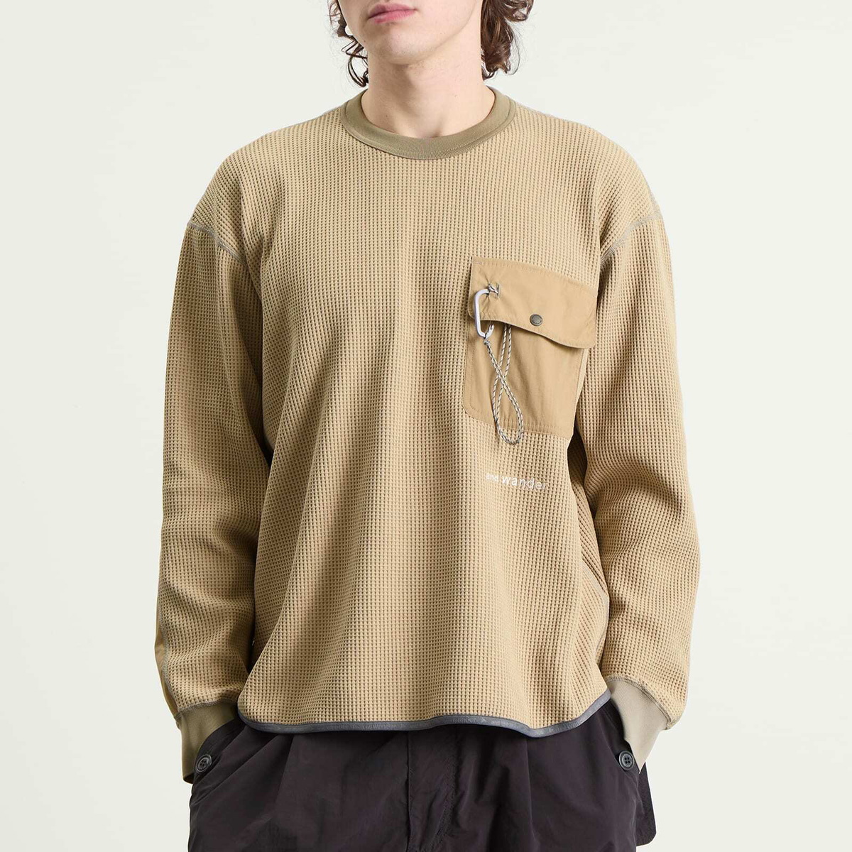 and wander Men's Longsleeve Waffle T-Shirt in Beige
