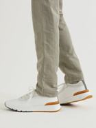 Brunello Cucinelli - Leather and Rubber-Trimmed Stretch-Knit Sneakers - White