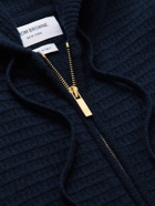 Thom Browne - Striped Waffle-Knit Wool and Cashmere-Blend Zip-Up Hoodie - Blue