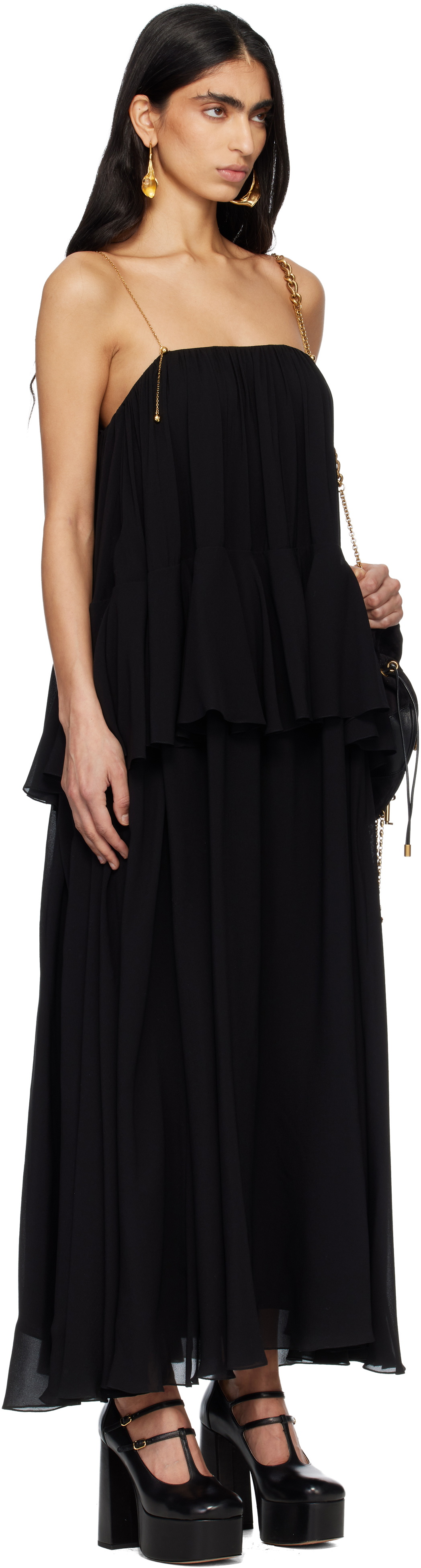 Chloé Black Sleeveless Silk Georgette Maxi Dress