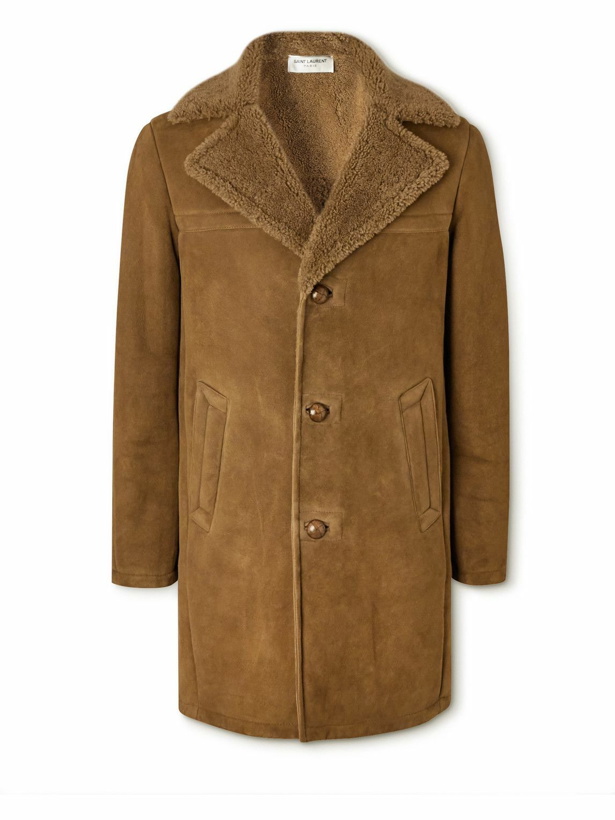 Photo: SAINT LAURENT - Shearling-Lined Suede Coat - Brown