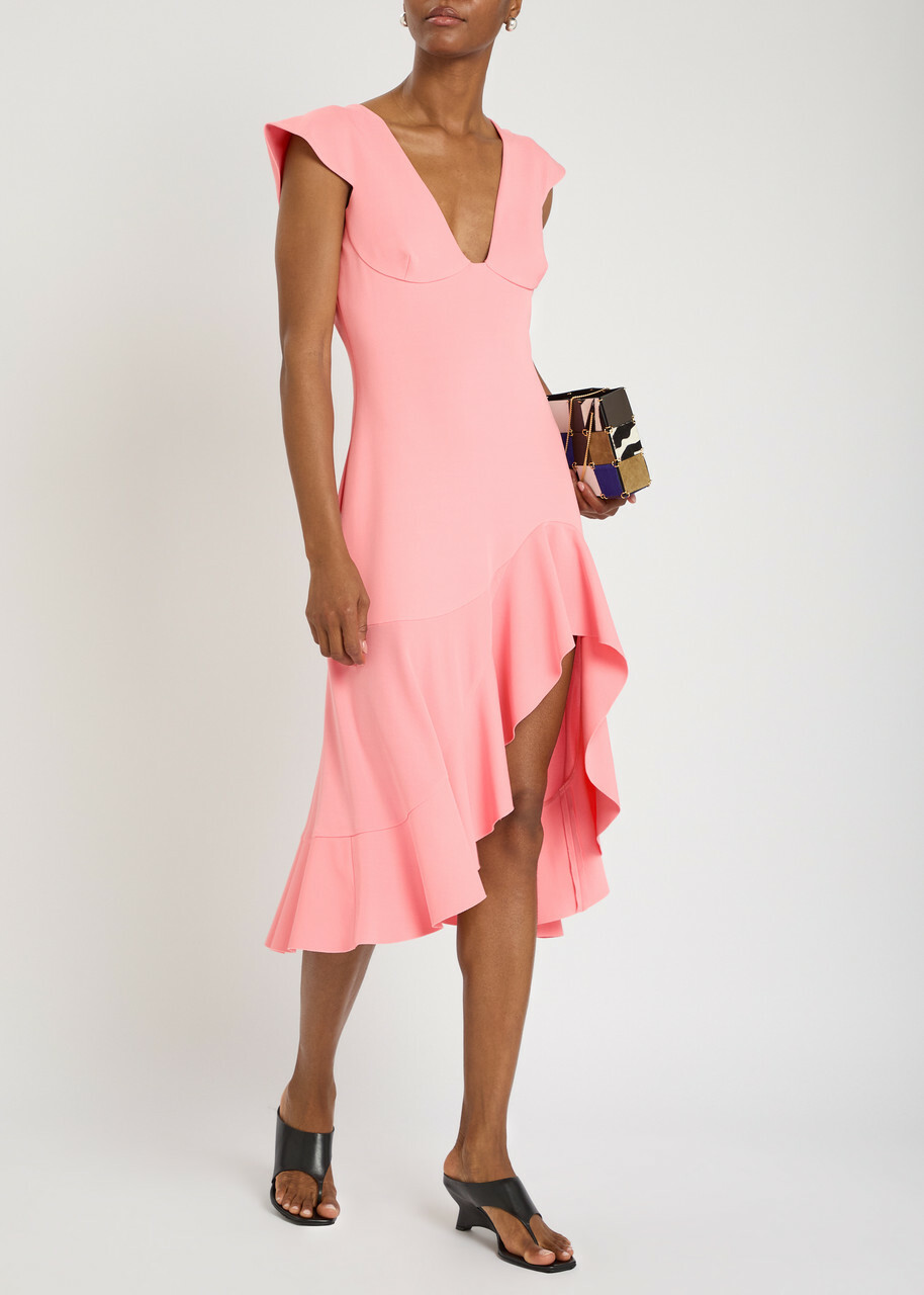 Stella Mccartney Frill Asymmetric Woven Midi Dress Light Pink