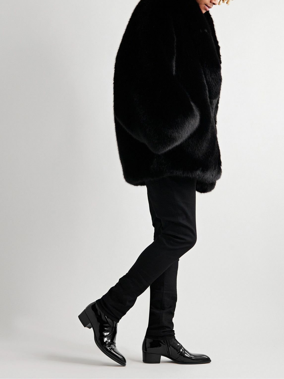 SAINT LAURENT - Wyatt Patent-Leather Boots - Black Saint Laurent