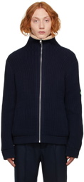 Gucci Navy Rib Knit Wool Zip-Up Jacket