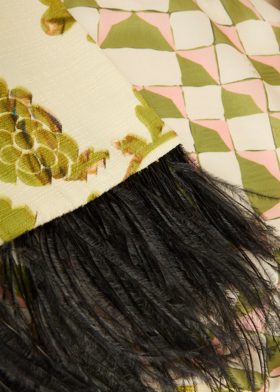 LA Double J Bijoux Feather-trim Woven Jacket Beige