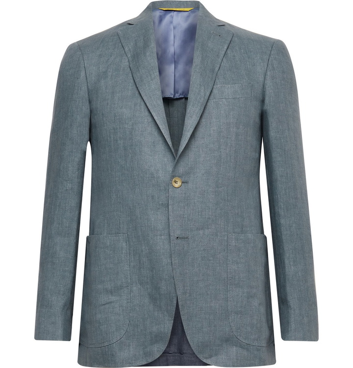 Photo: CANALI - Kei Slim-Fit Unstructured Herringbone Linen Blazer - Blue