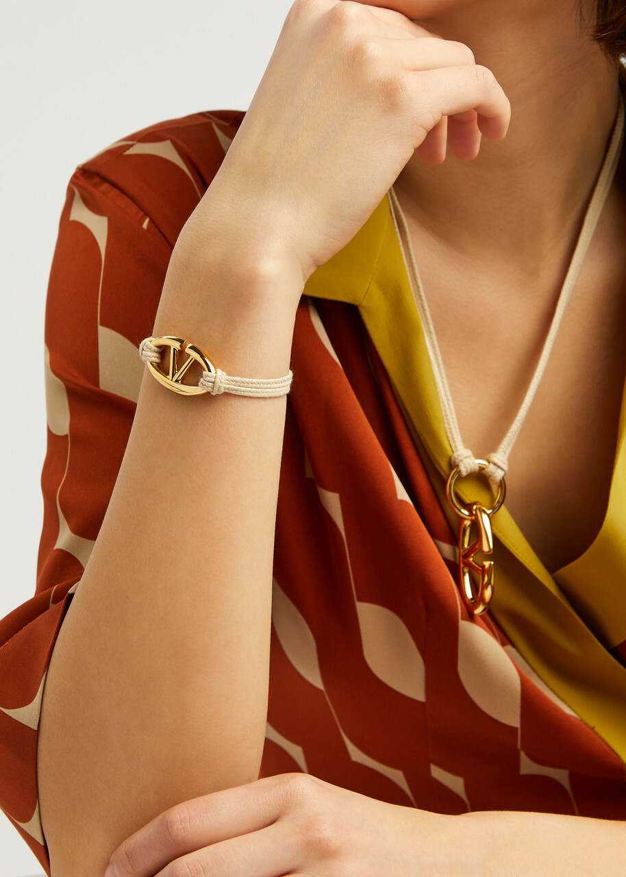 Valentino Garavani The Bold Edition VLogo Cord Bracelet Cream