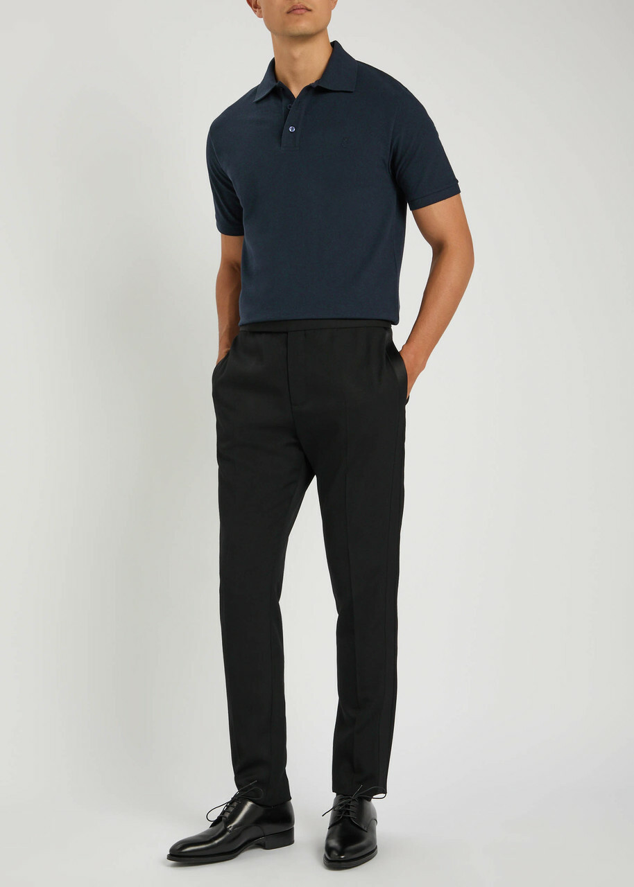 Saint Laurent Logo-embroidered Piqué Cotton-blend Polo Shirt Navy
