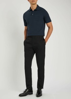 Saint Laurent Logo-embroidered Piqué Cotton-blend Polo Shirt Navy
