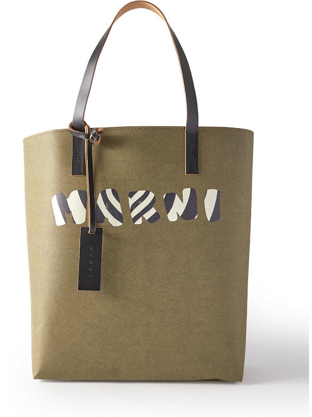 Photo: Marni - Tribeca Leather-Trimmed Logo-Print Coated-Paper Tote Bag
