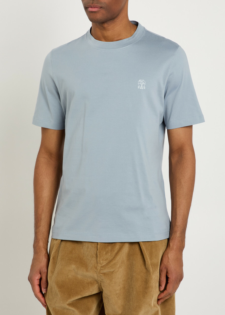 Brunello Cucinelli Printed Cotton T-shirt Blue