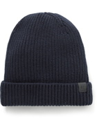 TOM FORD - Leather-Trimmed Ribbed Cashmere Beanie - Blue