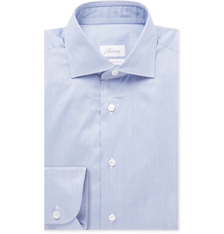 Photo: Brioni - Blue Slim-Fit Cotton Shirt - Blue