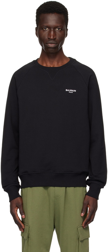 Photo: Balmain Black 'Balmain Paris' Flocked Sweatshirt