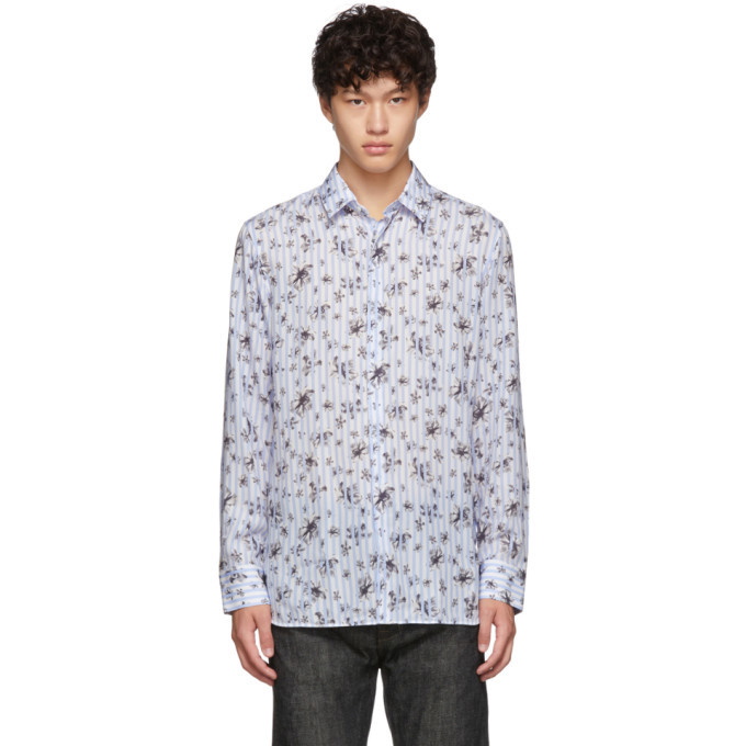 Photo: Neil Barrett Blue and White Striped Floral All-Over Shirt