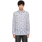 Neil Barrett Blue and White Striped Floral All-Over Shirt