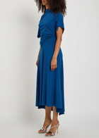 Victoria Beckham Asymmetric Ruched Stretch-jersey Midi Dress Dark Blue