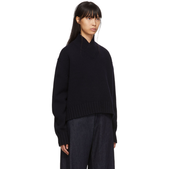 トップス STUDIO NICHOLSON KELVIN V-NECK KNIT Studio Nicholson Navy Kelvin V-Neck Sweater Studio Nicholson