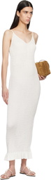 Jil Sander Off-White Smocked Fine Rib Frill Detail Maxi Dress