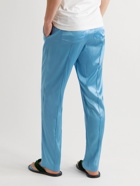 TOM FORD - Velvet-Trimmed Stretch-Silk Satin Pyjama Trousers - Blue