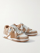 Off-White - Out of Office Distressed Leather-Trimmed Suede Sneakers - Brown