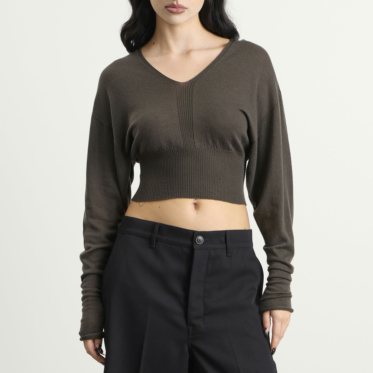Rick Owens Women's V-Neck Cropped Jumper in Dark Dust