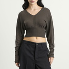 Rick Owens Women's V-Neck Cropped Jumper in Dark Dust