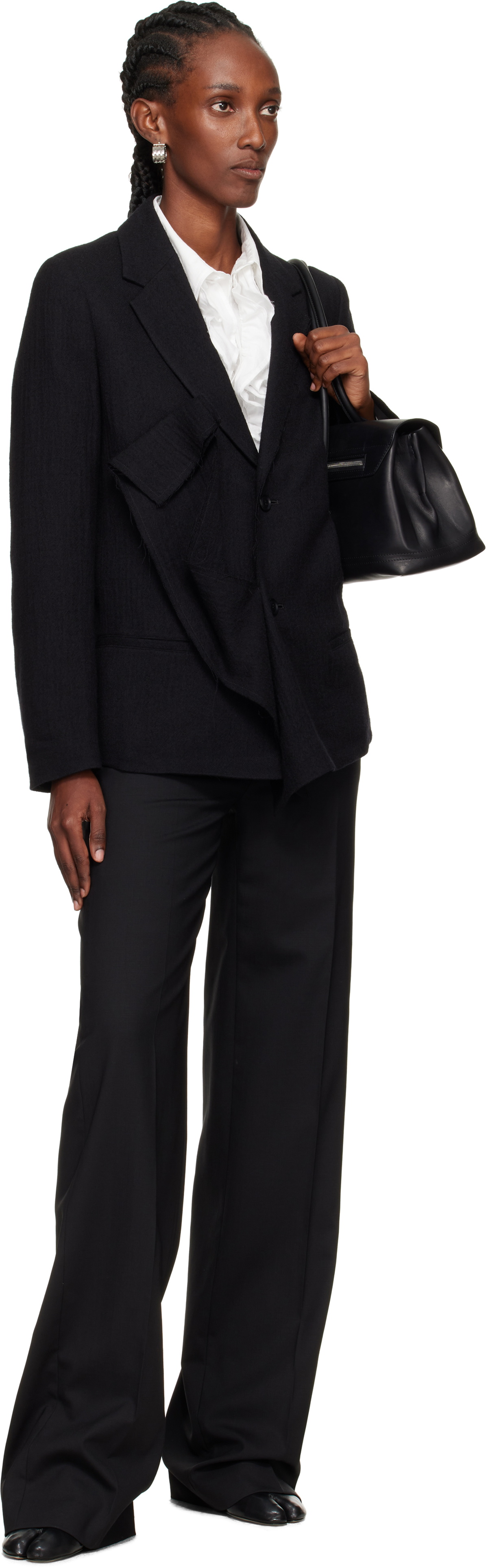 Y's Black O-Left Front Drape Blazer