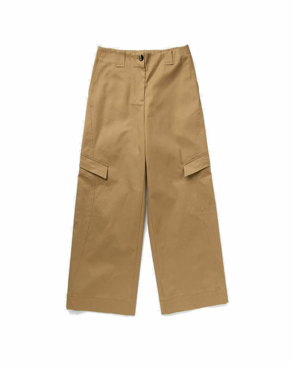 Photo: Ganni Herringbone Canvas Mid Waist Pants Brown - Womens - Casual Pants