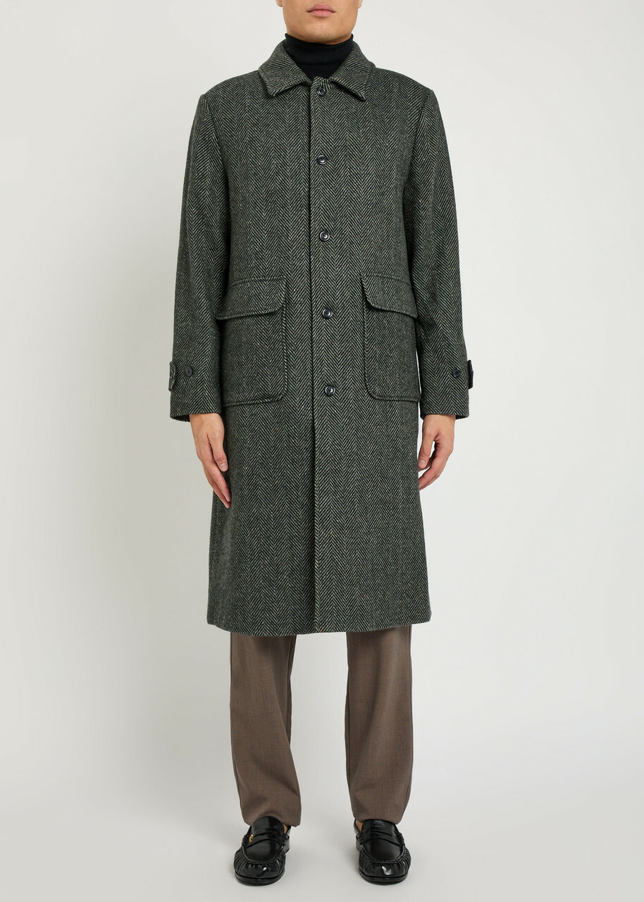 Les Deux Maximillian Herringbone Wool-blend Coat Black