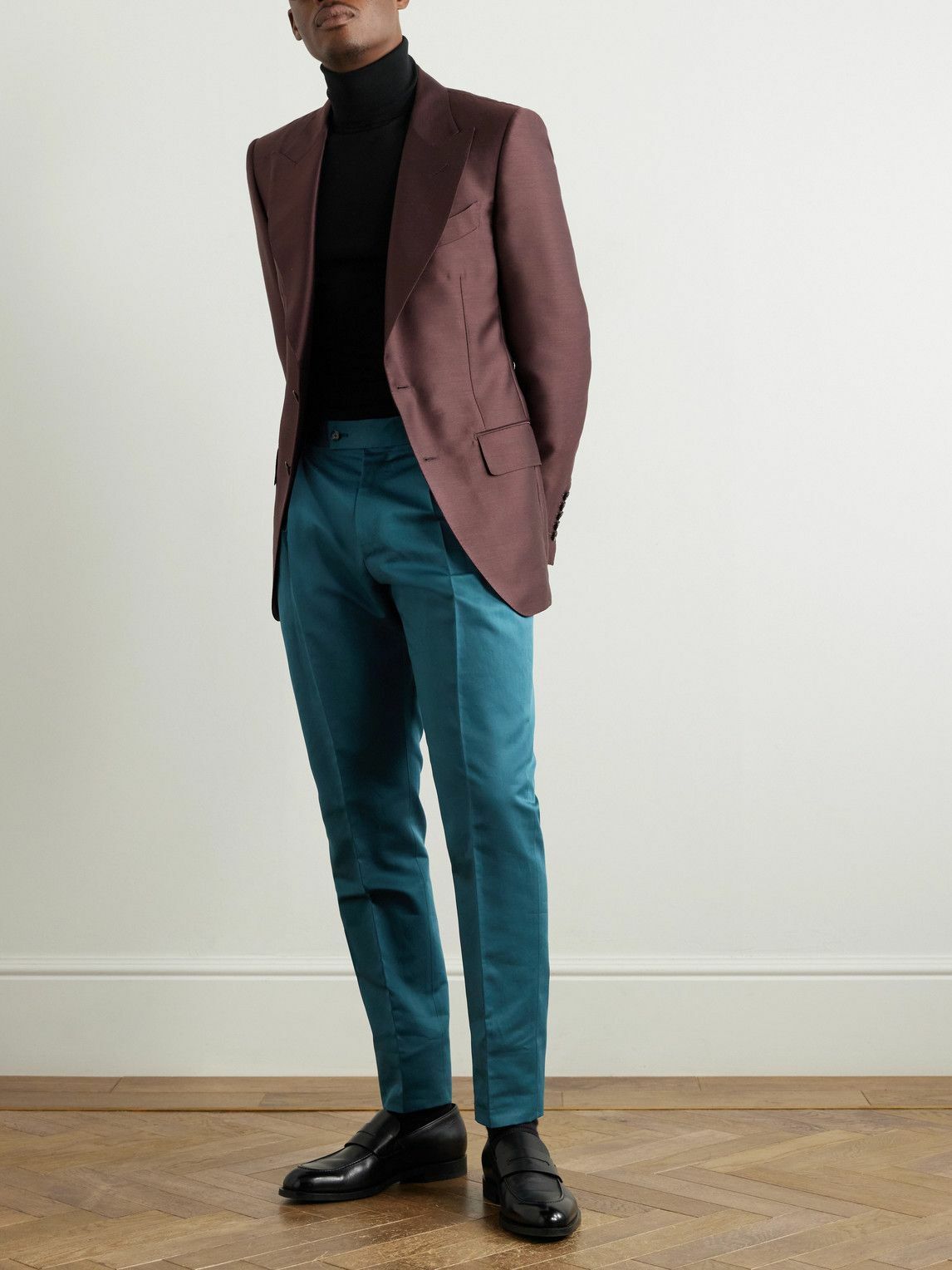 Caruso - Slim-Fit Pleated Cotton and Silk-Blend Twill Trousers - Blue