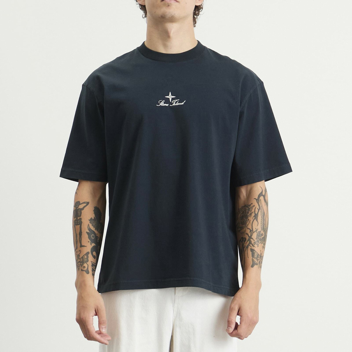 Stone Island Men's Multiaxial Sashiro Embroidery T-Shirt in Navy