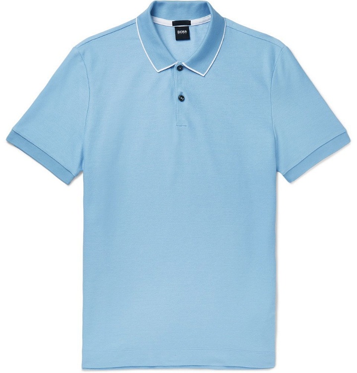 Photo: Hugo Boss - Contrast-Tipped Cotton-Piqué Polo Shirt - Men - Blue