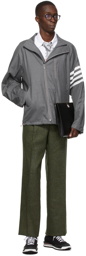 Thom Browne Grey 4-Bar Double-Zip Raglan Jacket