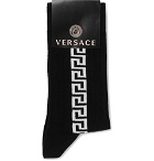 Versace - Logo-Jacquard Ribbed Stretch Cotton-Blend Socks - Black