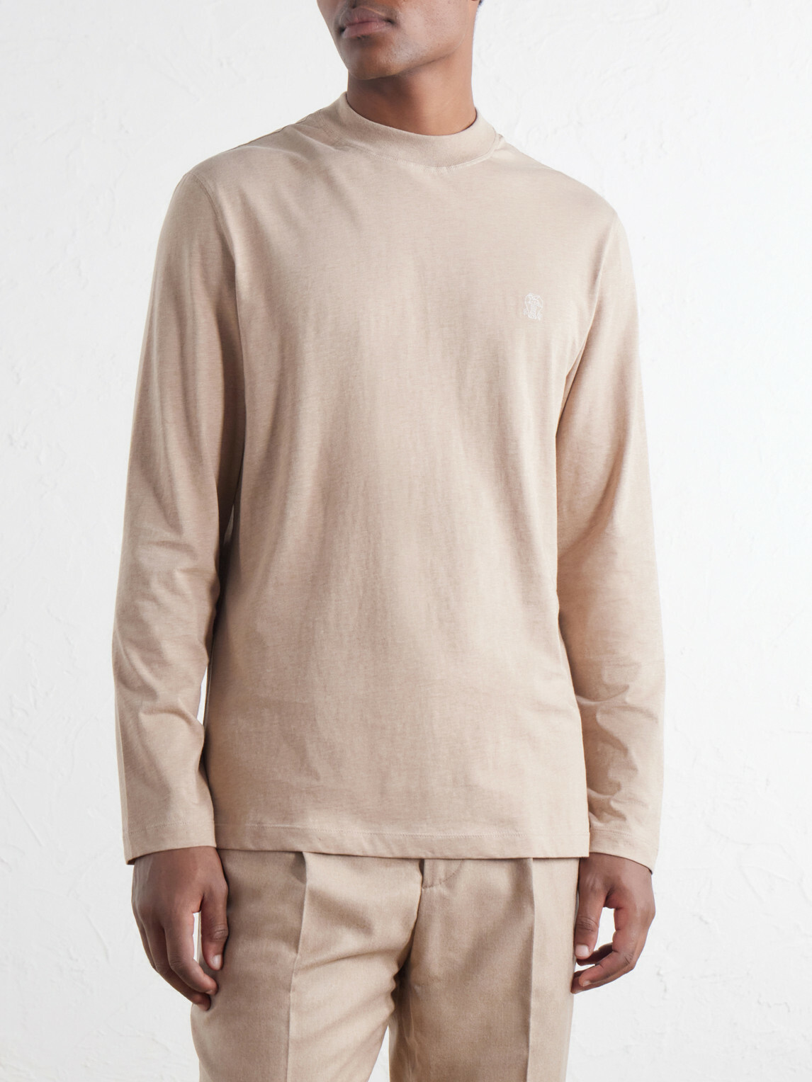 Brunello Cucinelli - Logo-Embroidered Cotton-Jersey T-Shirt - Neutrals