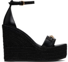 Versace Black Medusa '95 Leather Wedge Sandals