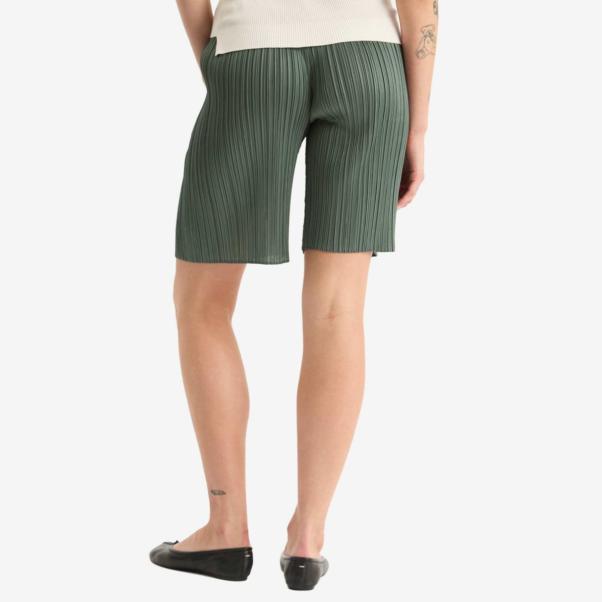 Pleats Please Issey Miyake Women's Pleated Shorts in Moss Green