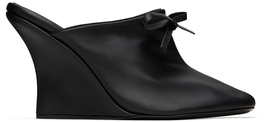 MARIE ADAM-LEENAERDT Black Bow Heeled Slipper Mules