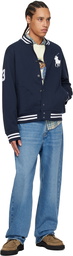 Polo Ralph Lauren Navy Big Pony Fleece Baseball Bomber Jacket