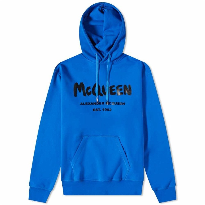 Photo: Alexander McQueen Men's Graffitti Logo Popover Hoody in Royal Blue/Black