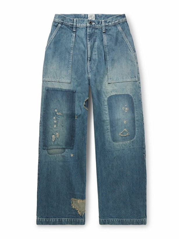 Photo: KAPITAL - Rushfield Remake Wide-Leg Panelled Distressed Jeans - Blue