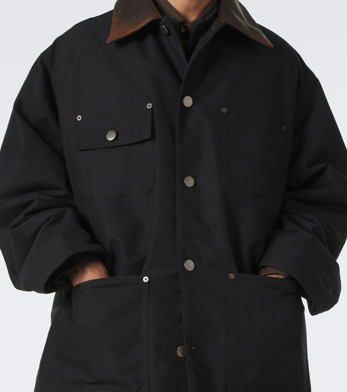 Prada Leather-trimmed technical cotton-blend jacket